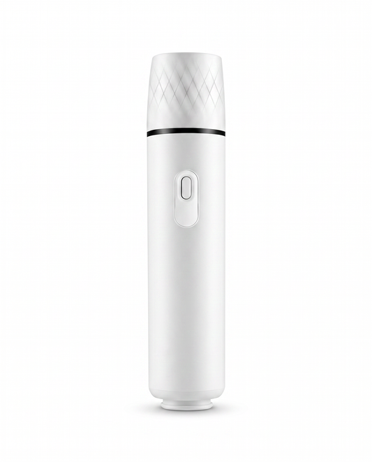 FreshSeal handheld vacuum sealer in white standing upright on a clean white background